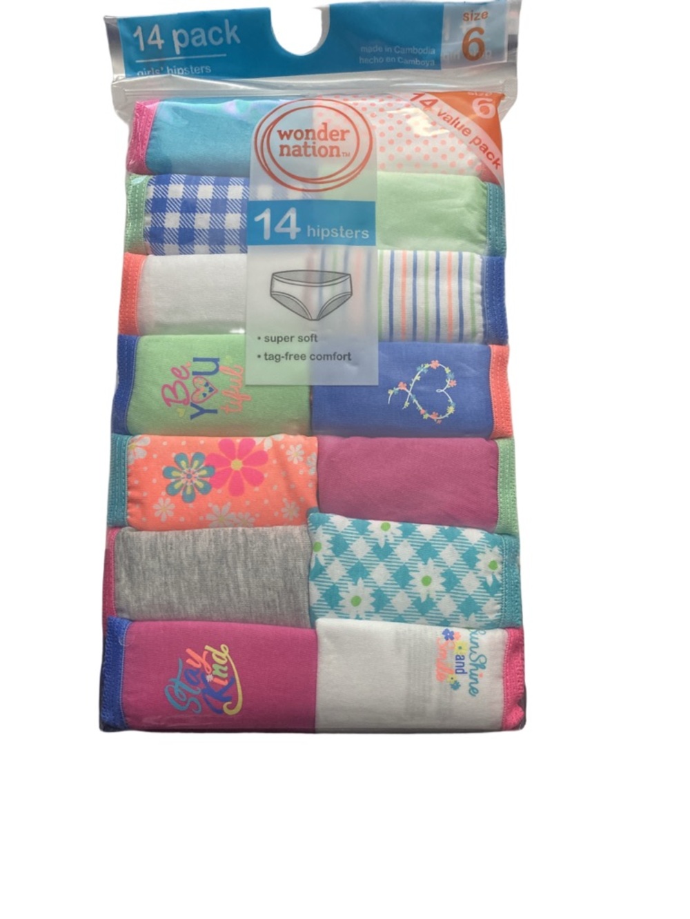Wonder Nation Girls Hipster Underwear 14-Pack Size 6 New